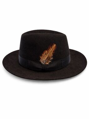 Huckel Quality Hat 100% Fur Felt Fedora Black Grograin Ribbon Feather